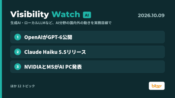 OpenAIがGPT-6公開、Anthropicが高速なClaude 5.5を…ほか｜Visibility Watch AI 10/9